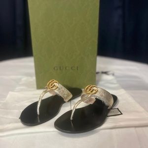 Authentic ~ Gucci Gold Marmont Sandals ~ EU 38/US 8 ~ Rare